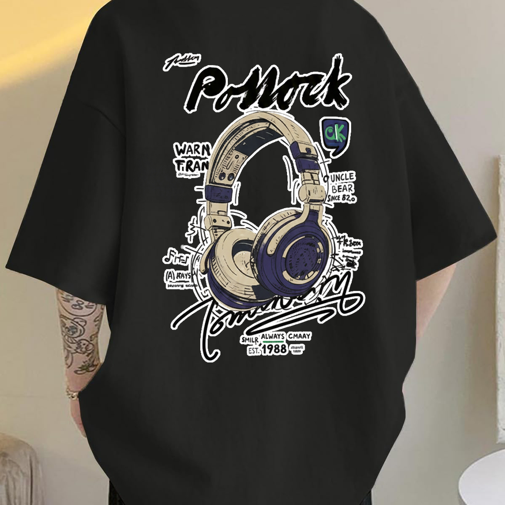 Áo Thun PoMark Headphone Style Oversize Unisex Phong Cách Streetwear Cá Tính Hot Trend