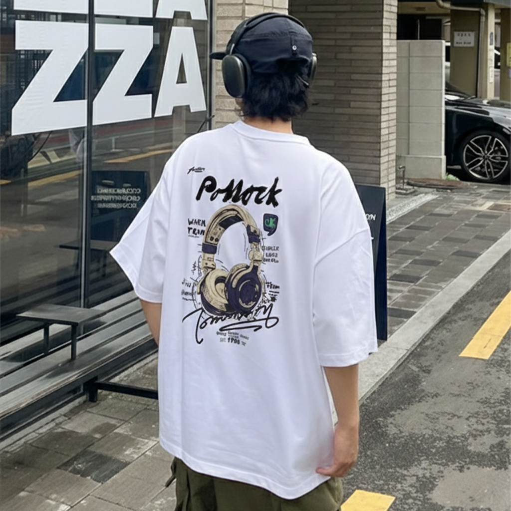 Áo Thun PoMark Headphone Style Oversize Unisex Phong Cách Streetwear Cá Tính Hot Trend