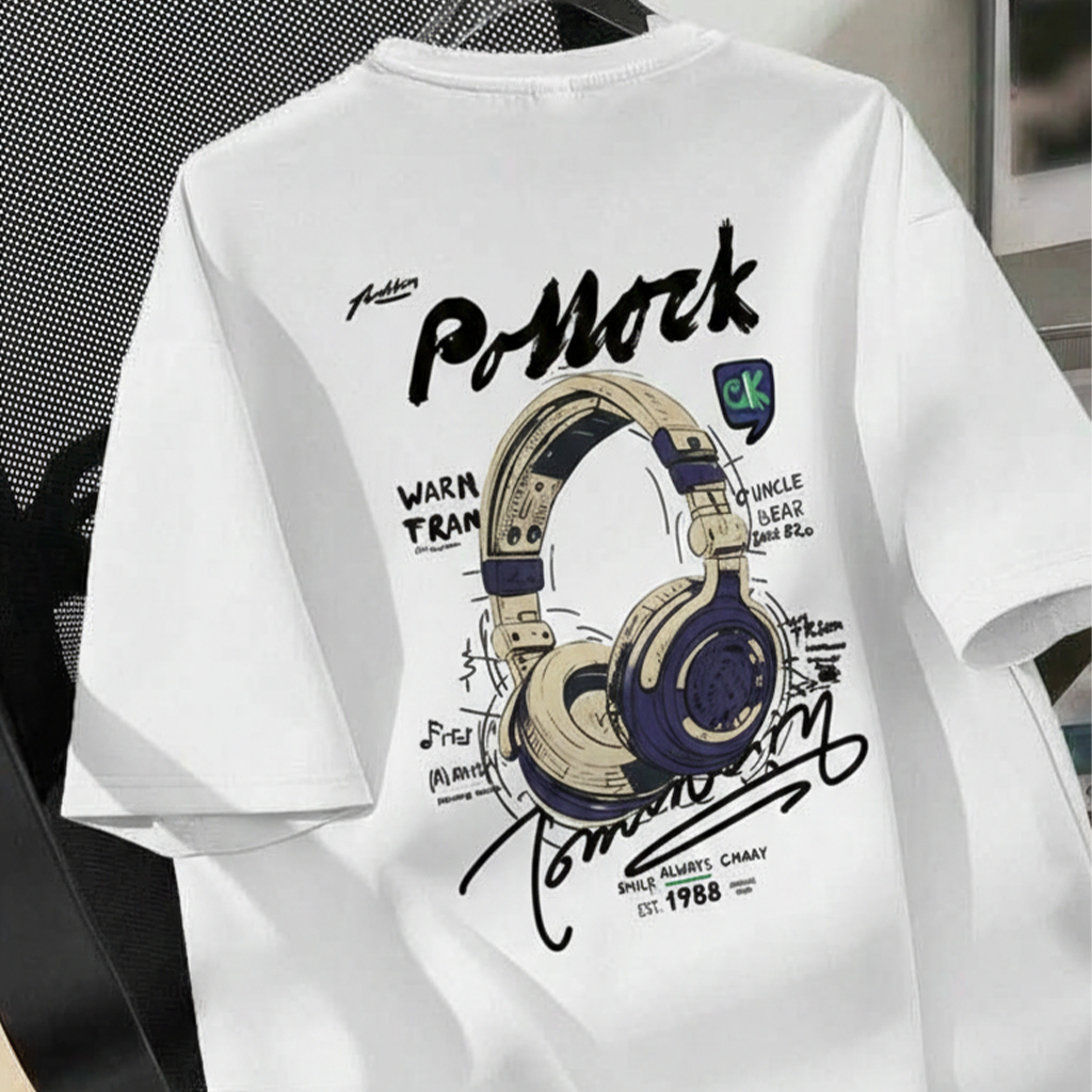Áo Thun PoMark Headphone Style Oversize Unisex Phong Cách Streetwear Cá Tính Hot Trend