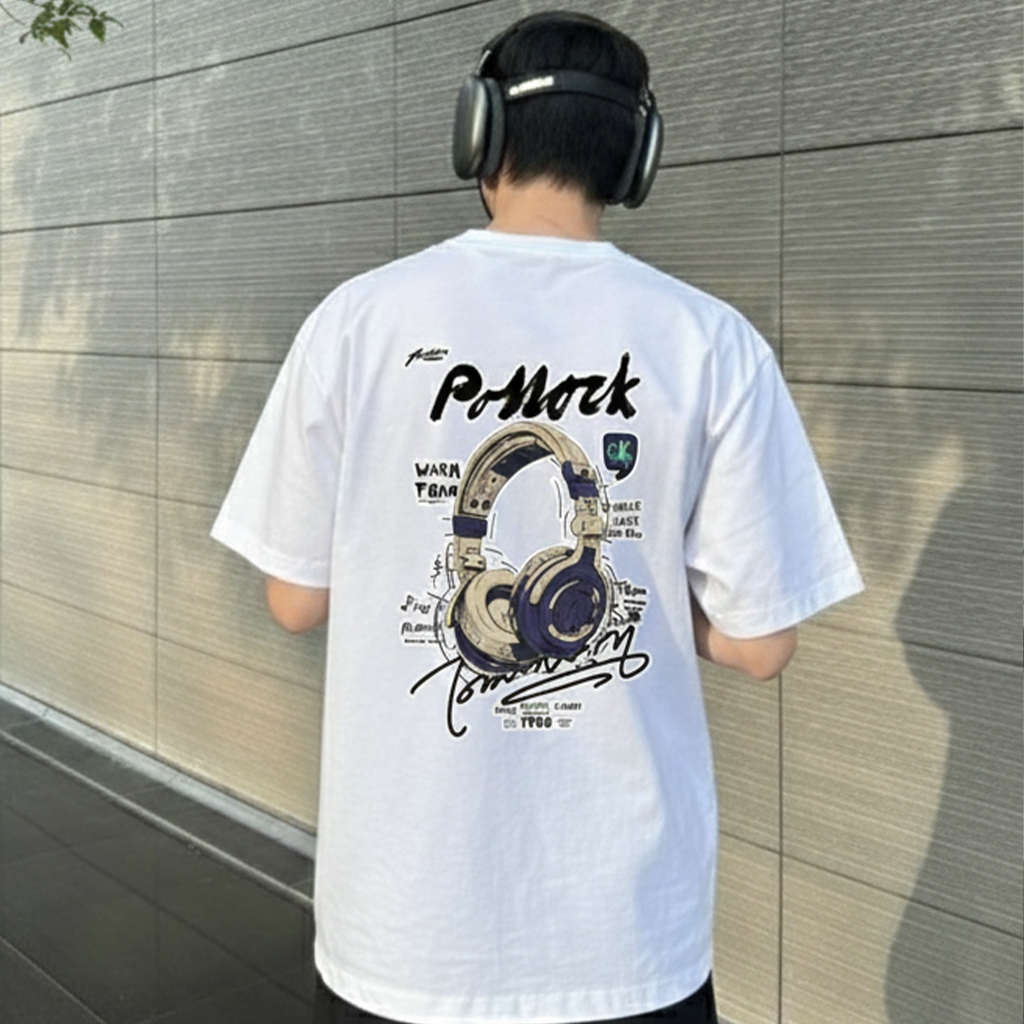 Áo Thun PoMark Headphone Style Oversize Unisex Phong Cách Streetwear Cá Tính Hot Trend