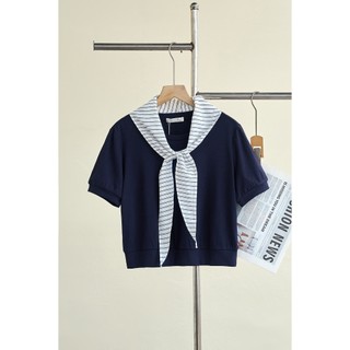 Áo Thun Nữ Basic LAMER Cổ Tròn Phối Khăn Rời Chất Cotton Mềm Mát V61S26H011