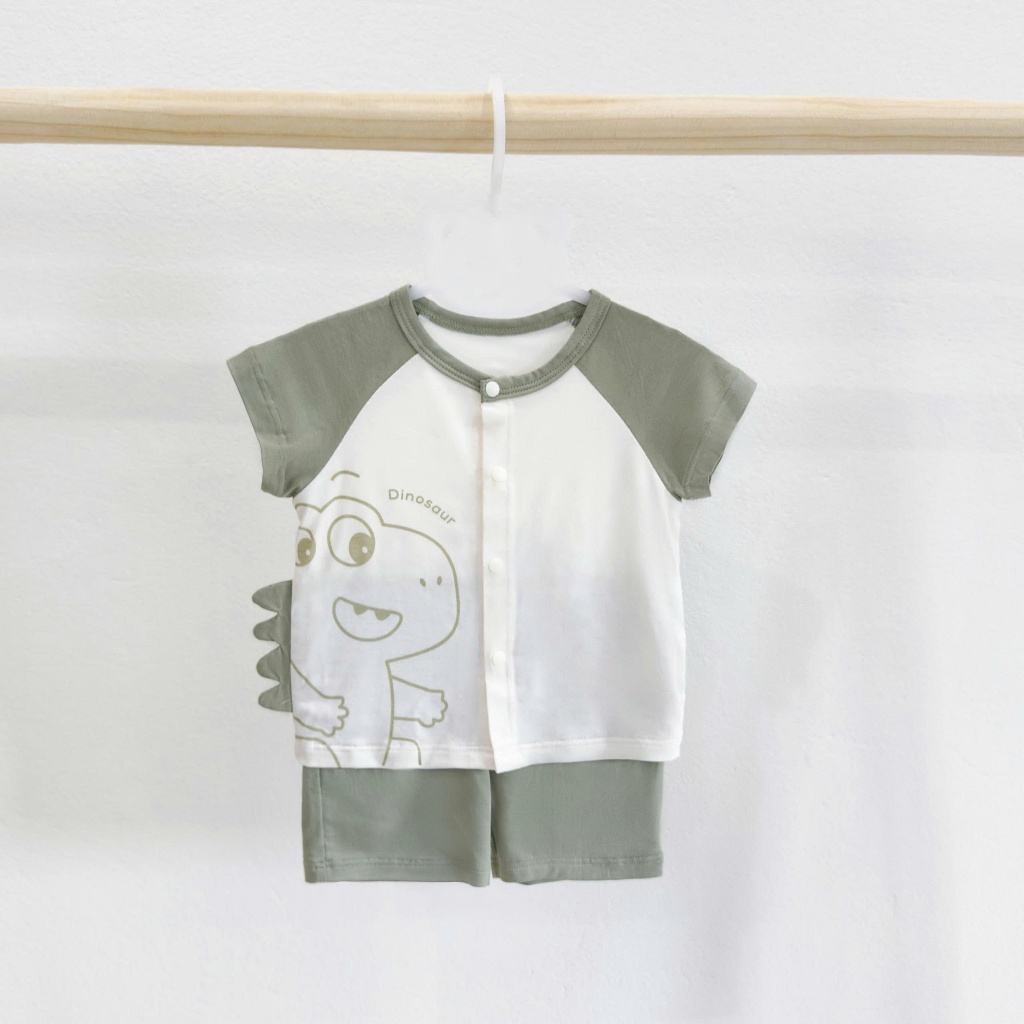 Bộ Sơ Sinh Khủng Long Anminaza Vải Petit An Toàn Thấm Hút Mồ Hôi - Hàng Chính Hãng AMI0639