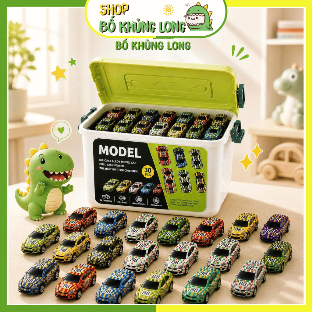 Thùng 30 Xe Ô Tô Đồ Chơi Hợp Kim Combo Kèm Hộp Đựng Hàng Loại 1 Đồ Chơi Ô Tô Nhiều Màu Cho Bé – BỐ KHỦNG LONG