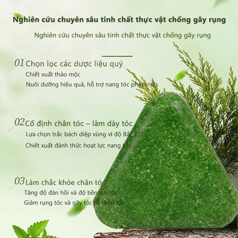 Xà phòng gội đầu thảo dược 7 lá xanh với lá bách, cỏ Usma, Hà Thủ Ô thủ công tự nhiên, củng cố chân tóc, ngăn rụng gãy
