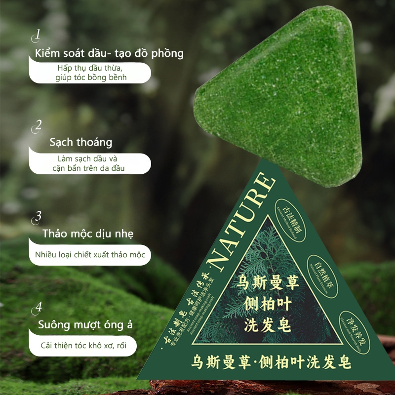 Xà phòng gội đầu thảo dược 7 lá xanh với lá bách, cỏ Usma, Hà Thủ Ô thủ công tự nhiên, củng cố chân tóc, ngăn rụng gãy