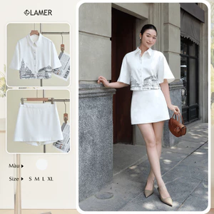 Áo Kiểu Nữ Croptop Dáng Suông Tay Ngắn Phối Quần Short Phủ Váy Dáng A LAMER O65D26H018 O64S26H003