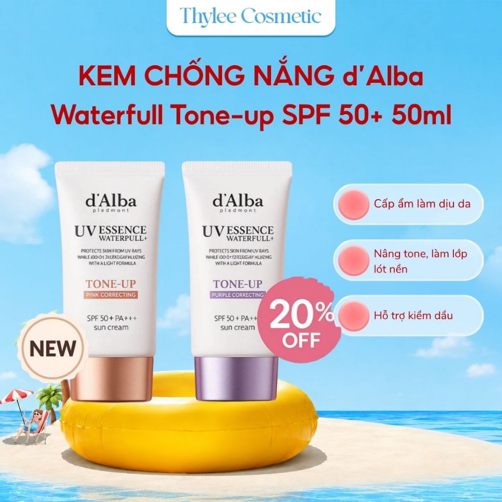 Kem Chống Nắng d'Alba Nâng Tone Tím 50ml SPF 50+ Dưỡng Ẩm Sâu Không Chứa Cồn Paraben-ThyleeCosmetics Cam Kết Chính Hãng