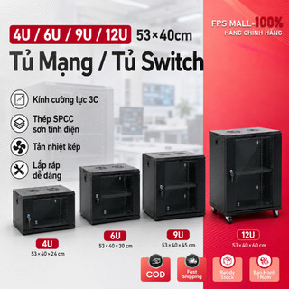 Tủ Mạng Treo Tường 4U/6U/9U/12U 19 Inch – Kính Cường Lực 3C, Thép SPCC, Có Khóa, Dễ Lắp Đặt