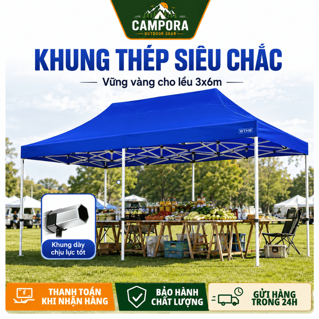 Nhà Bạt Di Động Gấp Gọn 3×3/3×6m Mái Che Cao Cấp Mái che chợ đêm Che Nắng Mưa Ngoài Trời Mái che xe 1800D Vải Dù