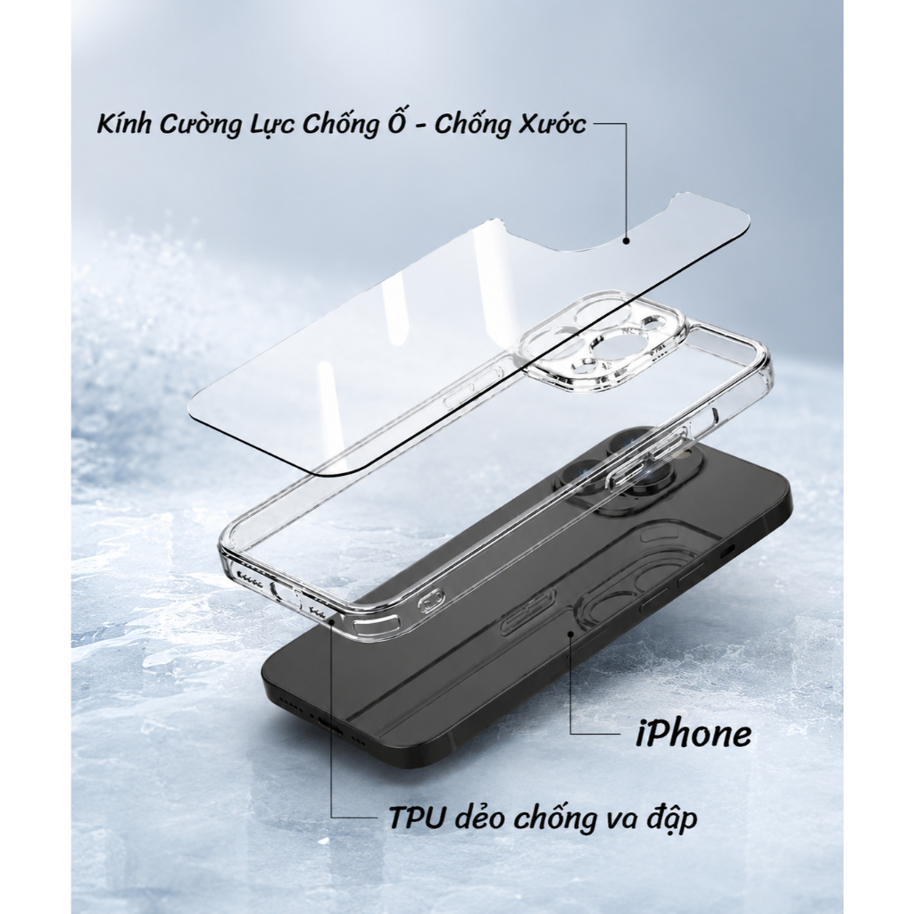 ỐP LƯNG KÍNH Trong Suốt CAO CẤP Không Ố Chống Ố Vàng Chống Xước Bảo Vệ Camera iphone 17 PRO MAX 16 PROMAX 15 14 13 12 11 - ảnh 2