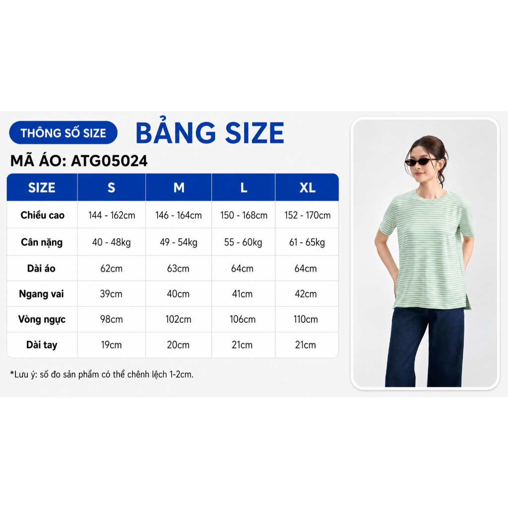 Áo Thun Nữ Tay Ngắn GUMAC Form Suông Cổ Tròn Xẻ Tà Phối Bo Dệt Thun Sọc Năng Động ATG05024