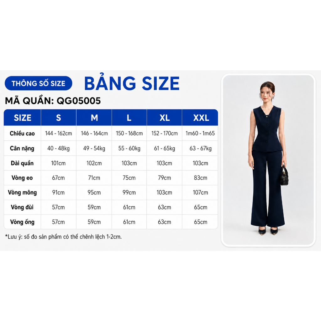 Set lẻ Áo gile GUMAC gài nút  AG05004 - Chân váy GUMAC form A xòe VG05006 - Quần tây GUMAC ống loe QG05005