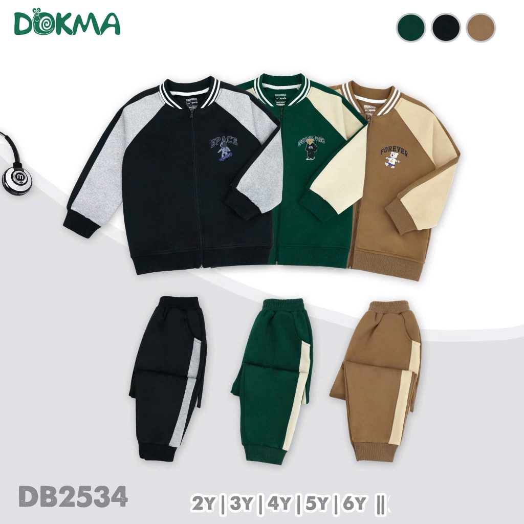 (13-25kg) Bộ Thể Thao Dài Tay Bo Gấu Cách Điệu Bé Trai Dokma DB2534 DB3208
