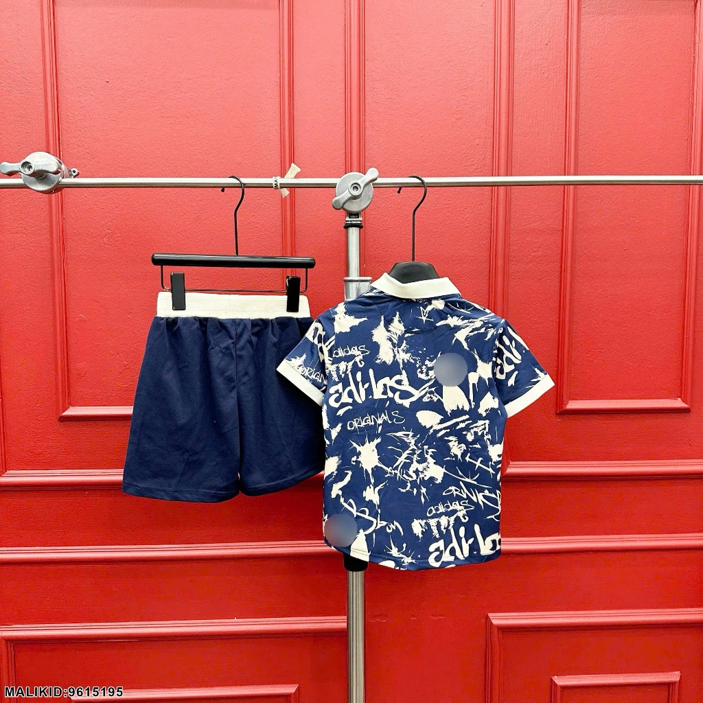 Bộ Cộc Thể Thao Polo Bé Trai Xanh Dương Phối Cổ Be Siêu Đẹp_ Set Đồ Thể Thao Cho Bé In Họa Tiết Cực Nét