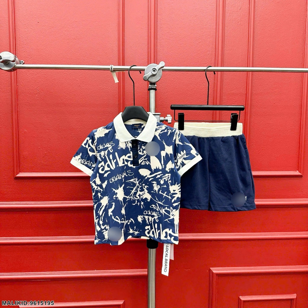 Bộ Cộc Thể Thao Polo Bé Trai Xanh Dương Phối Cổ Be Siêu Đẹp_ Set Đồ Thể Thao Cho Bé In Họa Tiết Cực Nét