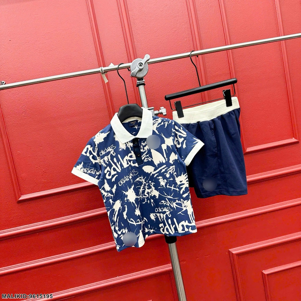 Bộ Cộc Thể Thao Polo Bé Trai Xanh Dương Phối Cổ Be Siêu Đẹp_ Set Đồ Thể Thao Cho Bé In Họa Tiết Cực Nét