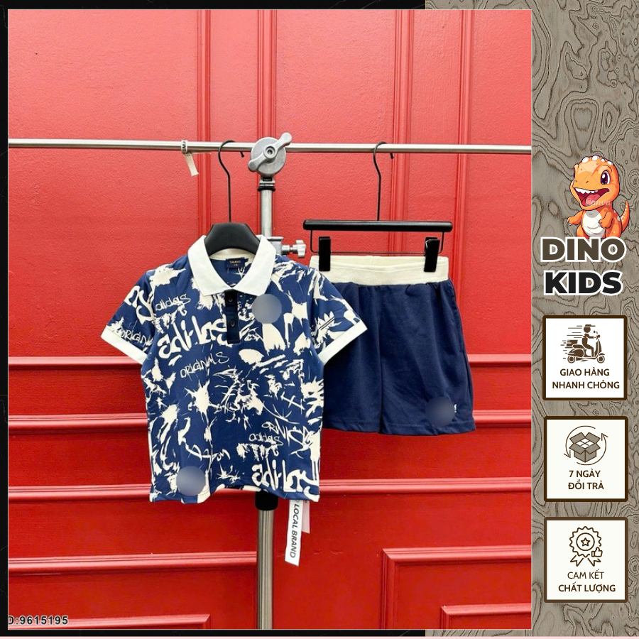 Bộ Cộc Thể Thao Polo Bé Trai Xanh Dương Phối Cổ Be Siêu Đẹp_ Set Đồ Thể Thao Cho Bé In Họa Tiết Cực Nét