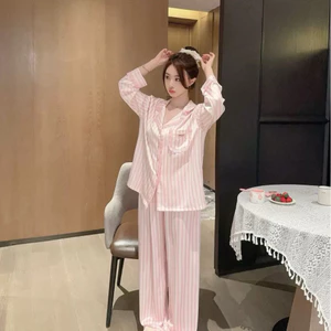 set bộ pijama lụa sọc hồng