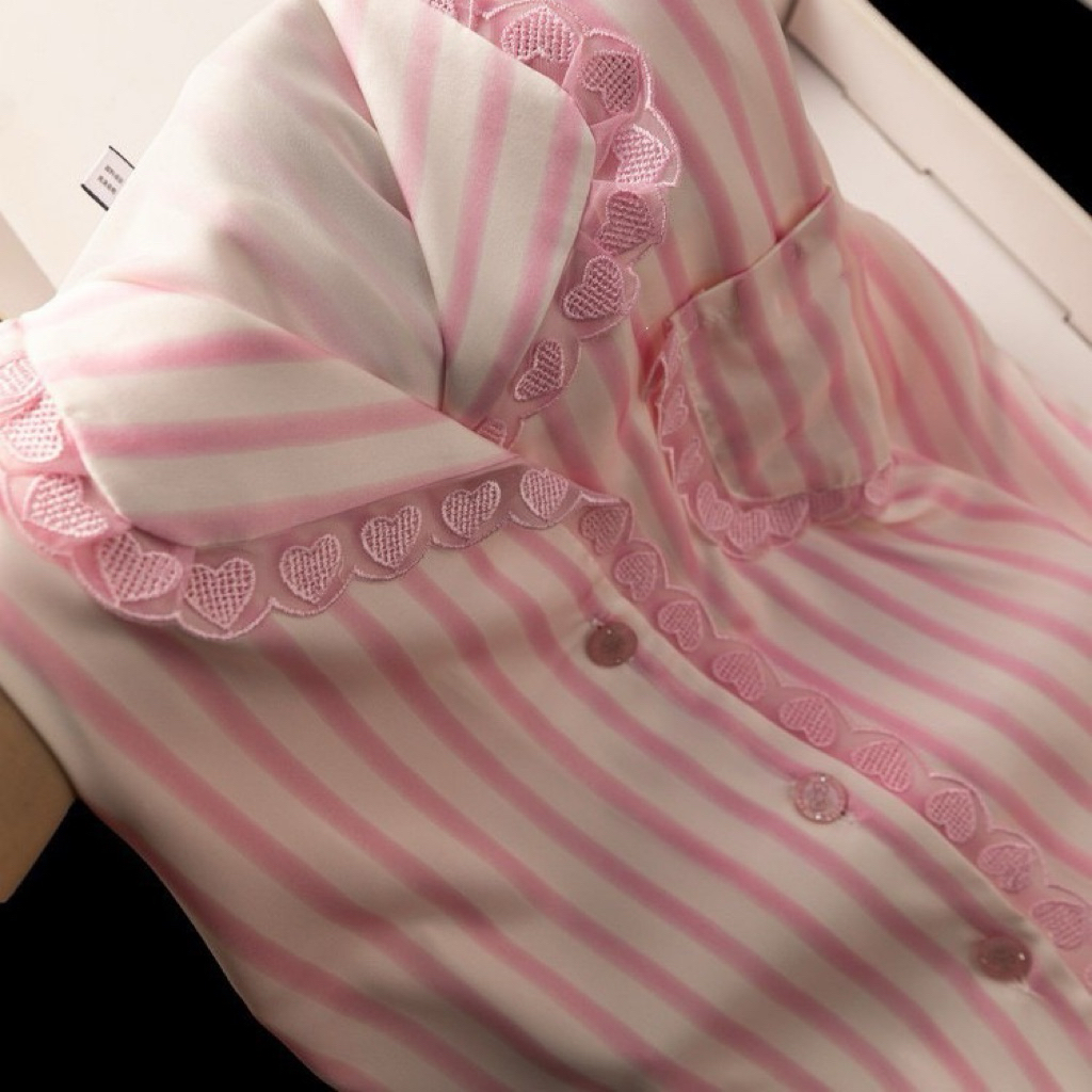 set bộ pijama lụa sọc hồng