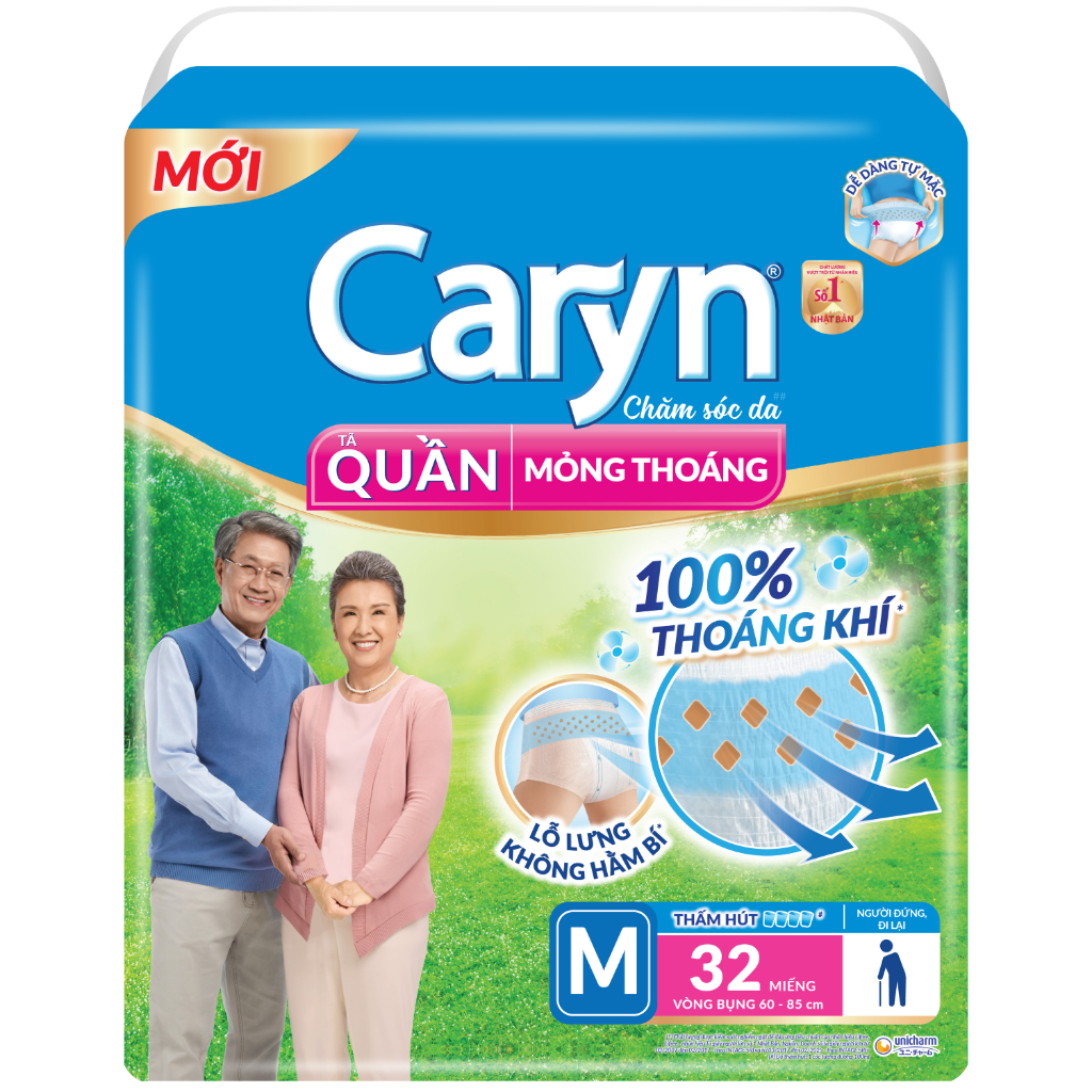Tã Quần người già Caryn Nhật Bản cao cấp, siêu thấm bảo vệ da, gói lớn siêu tiết kiệm size M/L/XL