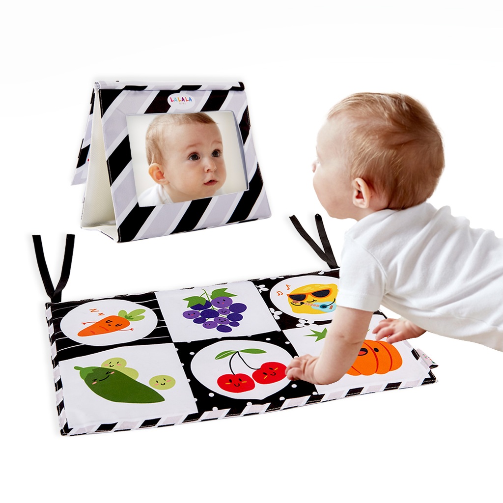 Sách vải có gương Tummy time lalala baby âm thanh sột soạt phát triển đa giác quan cho bé