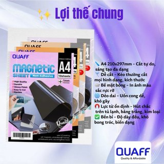 QUAFF Tấm từ tính A4  – 0.5mm, 10 tờ, có keo/không keo –Cắt dễ, DIY nam châm tủ lạnh, quà lưu niệm