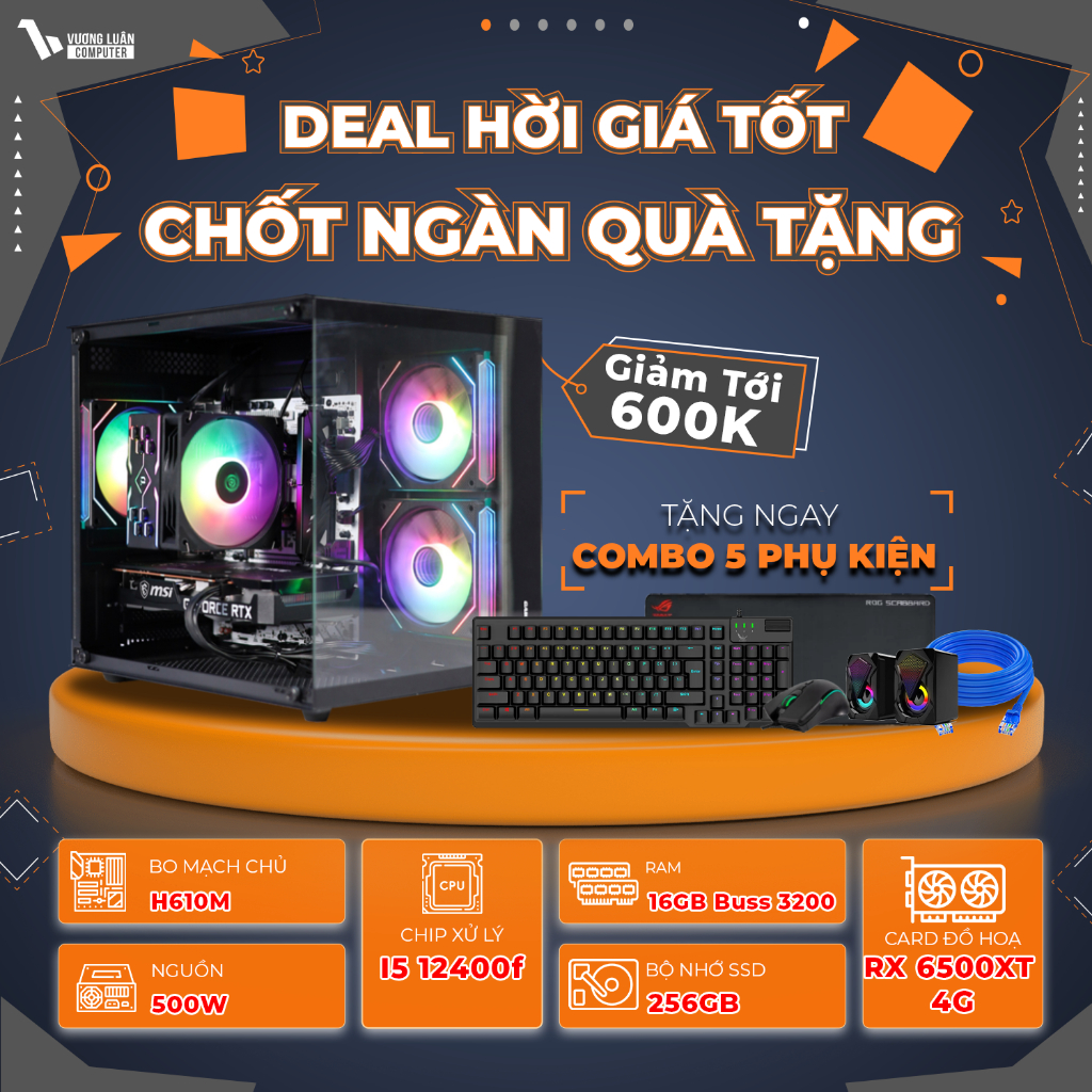 Bộ PC VLC02 case máy tính chơi Game Intel Core I5 12400F/ 16GB