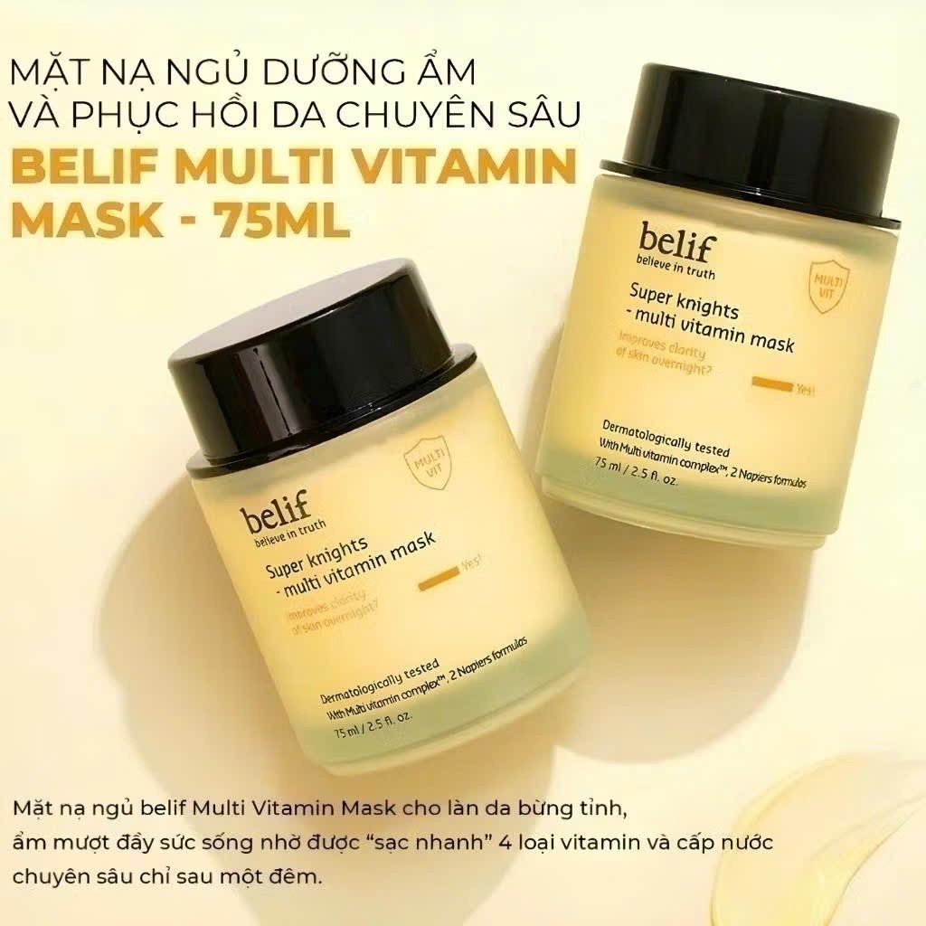 Mặt Nạ Ngủ Belif Dưỡng Sáng Da Cấp Ẩm Chuyên Sâu Cho Da Super Knights - Multi Vitamin Mask 75ml-ThyLeeCosmetics