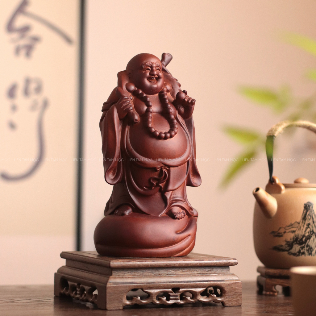 Tượng Phật Di Lặc Vác Bao Tiền Gỗ Hương Đá 15cm 25cm - Tượng Gỗ Mỹ Nghệ Đặt Quầy Thu Ngân Bàn Thờ Thần Tài Chiêu Tài Lộc
