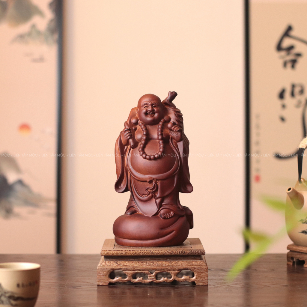 Tượng Phật Di Lặc Vác Bao Tiền Gỗ Hương Đá 15cm 25cm - Tượng Gỗ Mỹ Nghệ Đặt Quầy Thu Ngân Bàn Thờ Thần Tài Chiêu Tài Lộc