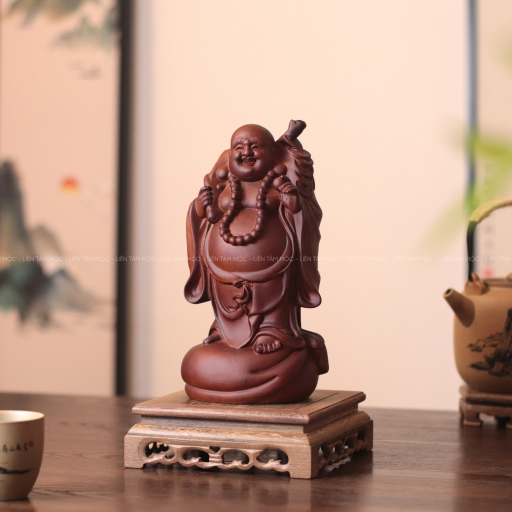 Tượng Phật Di Lặc Vác Bao Tiền Gỗ Hương Đá 15cm 25cm - Tượng Gỗ Mỹ Nghệ Đặt Quầy Thu Ngân Bàn Thờ Thần Tài Chiêu Tài Lộc