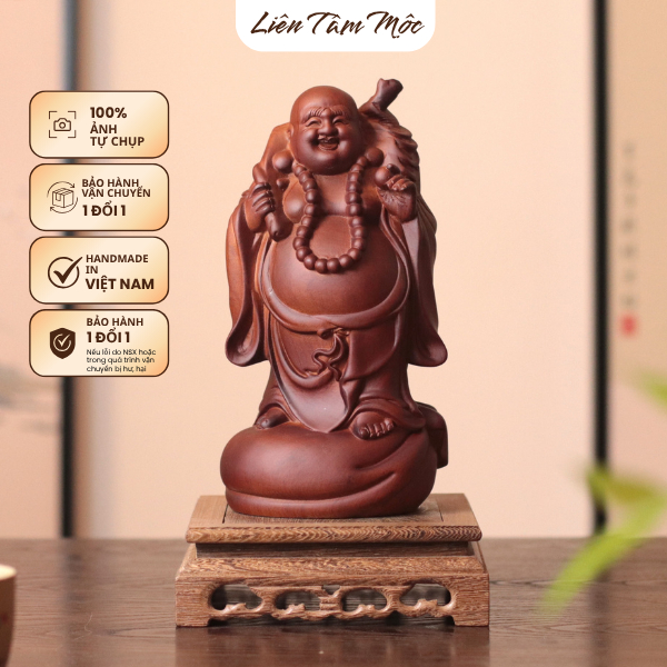 Tượng Phật Di Lặc Vác Bao Tiền Gỗ Hương Đá 15cm 25cm - Tượng Gỗ Mỹ Nghệ Đặt Quầy Thu Ngân Bàn Thờ Thần Tài Chiêu Tài Lộc
