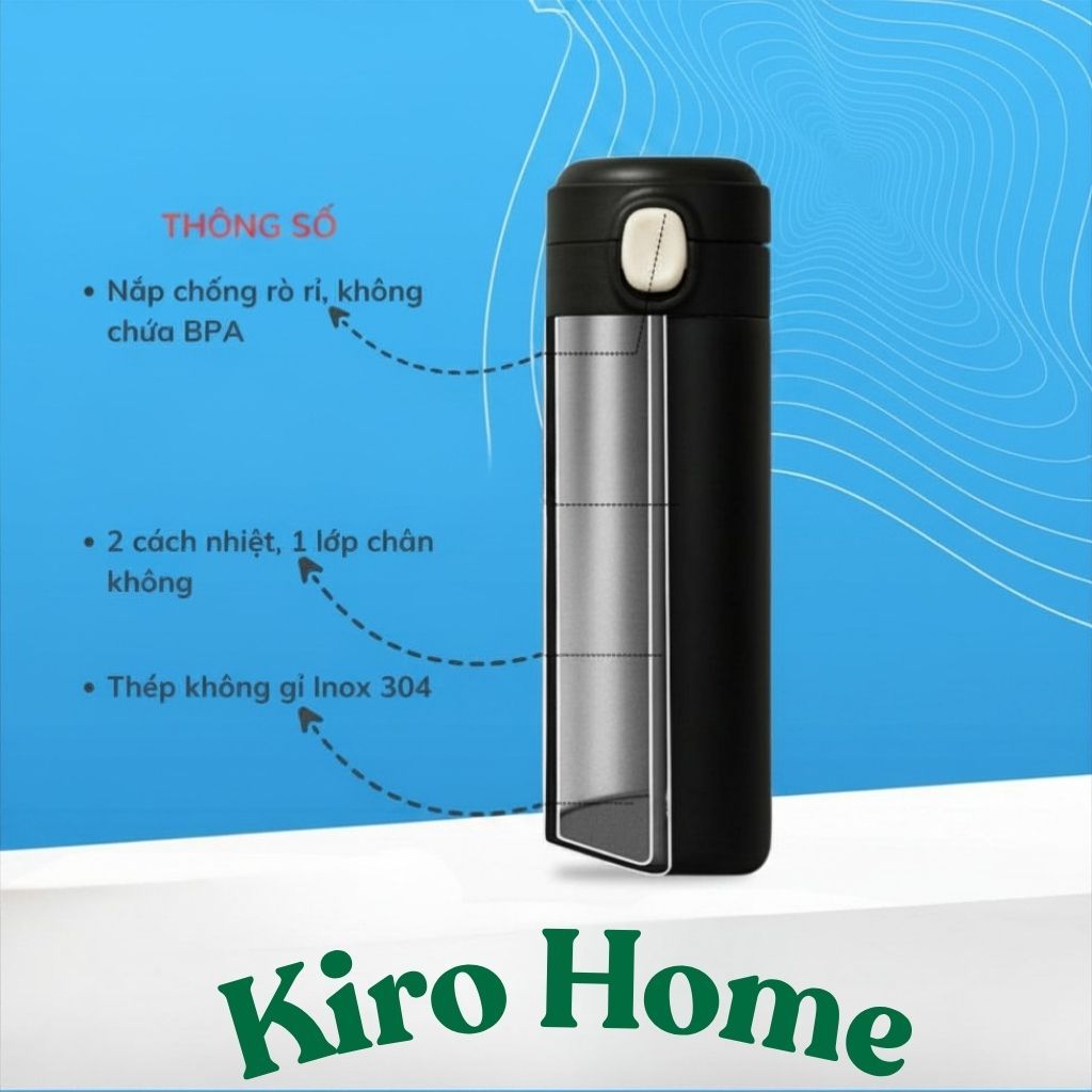 Bình Nước Giữ Nhiệt Inox 304 Cao Cấp, Cốc Đựng Nước Giữ Hot Cold 24H Nắp Bật Khóa Cài Thông Minh