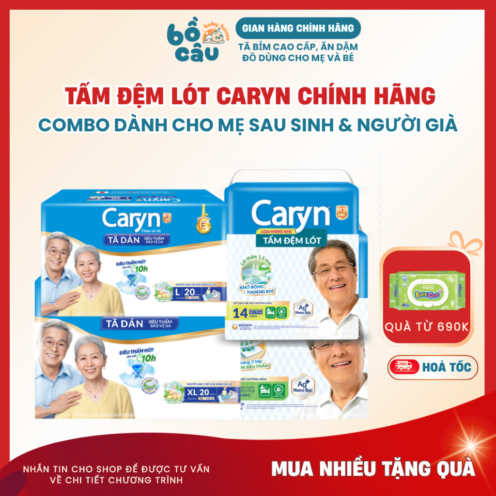 Miếng lót Caryn chính hãng, tấm đệm lót Caryn cho người già và chị em sau sinh đủ size M/L/XL