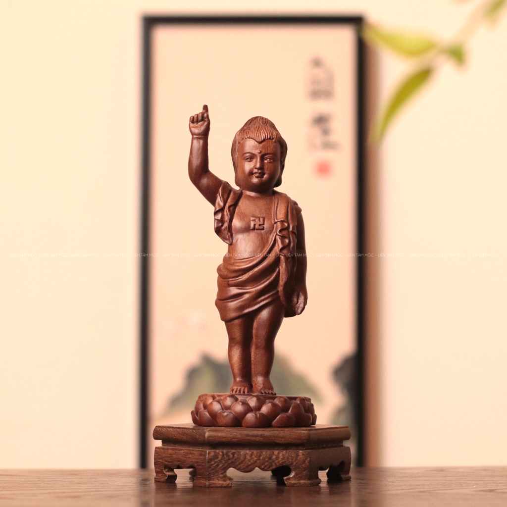 Tượng Gỗ Phật Đản Sanh Hương Đá Cao 20cm Nguyên Khối - Quà Tặng Phật Giáo Ý Nghĩa Đồ Thờ Cúng Tâm Linh Tắm Phật Cao Cấp