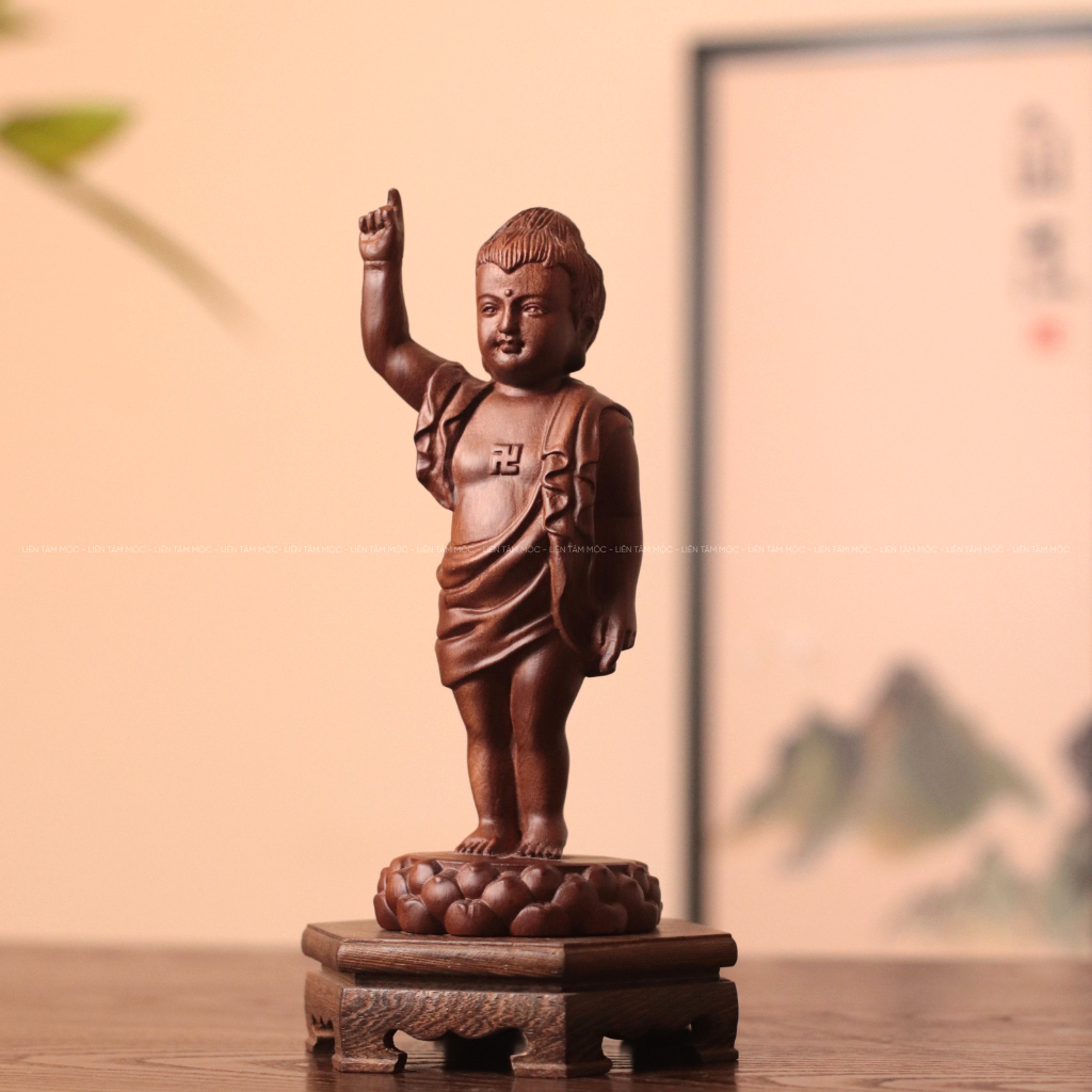 Tượng Gỗ Phật Đản Sanh Hương Đá Cao 20cm Nguyên Khối - Quà Tặng Phật Giáo Ý Nghĩa Đồ Thờ Cúng Tâm Linh Tắm Phật Cao Cấp