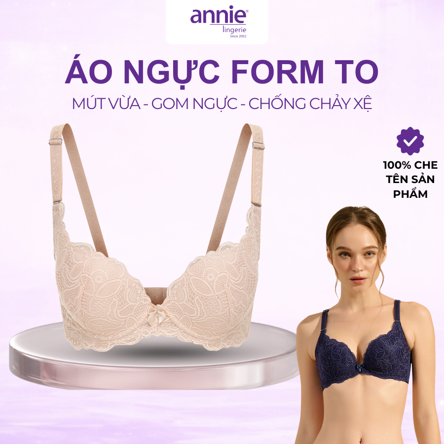 Áo ngực ren 3 móc tạo dáng lưng thon annie Bra 8140, mút dày nâng ngực gợi cảm,sang trọng,thoáng mát