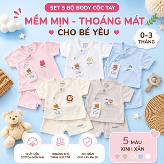 Bộ sơ sinh cộc tay khuy cài chéo cho bé sơ sinh chất liệu petit cao cấp mềm mát màu sắc đẹp cho bé 3-9 kg - SS4
