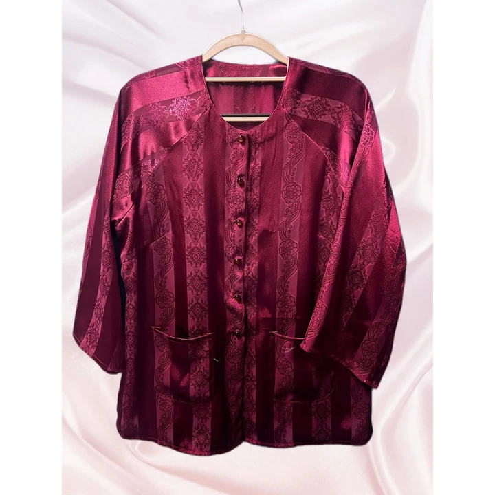 NaShop - Áo bà ba lụa Satin tay raglan lỡ big size 62-65kg, cổ tròn, thân hoa phối tay voan, áo bà ba truyền thống, áo b