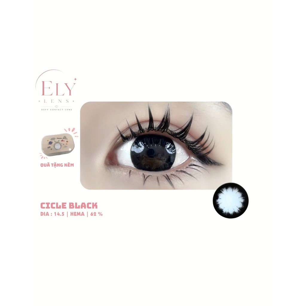 Lens đen giãn tròng Hàn Quốc Elylens mẫu Cicle Black DIA 14.5mm ( Full 0-7 độ )