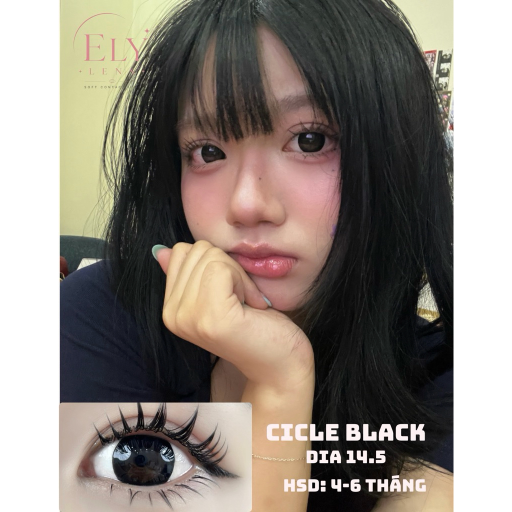 Lens đen giãn tròng Hàn Quốc Elylens mẫu Cicle Black DIA 14.5mm ( Full 0-7 độ )