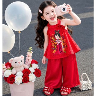 Sét Yếm Cho Bé Gái Mặc Trung Thu Chất Lụa Gấm, Bộ 2 Dây In Hình Họa Tiết Xuân Năm Mới Hàng Loại I BB07 - Beekids