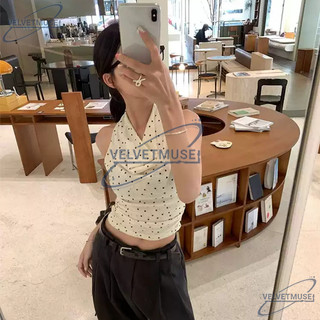 VM-Áo Yếm Nữ Cổ Đổ Chấm Bi Ôm Body, Áo Chấm Bi Cổ Đổ Sang Chảnh Thời Trang Nữ