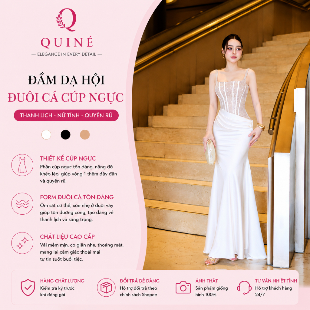 Đầm Dạ Hội Đuôi Cá Cúp Ngực Đính Kim Sa Cao Cấp – Váy Maxi Dự Tiệc Sang Trọng Tôn Dáng Quyến Rũ Quiné