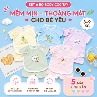 Bộ Cộc Tay Cài Chéo Tai Thỏ Đáng Yêu Chất Cotton Thoáng Mát Mềm Mịn Cho Bé Sơ Sinh Mặc Hè Size 3-9kg - SS2