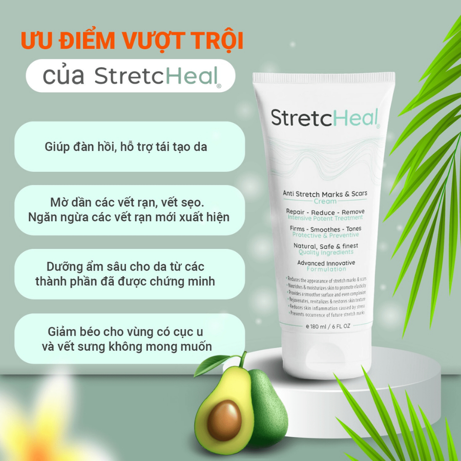Kem rạn da StretcHeal Mỹ , ngừa rạn da dạng kem dễ thẩm thấu cho mẹ bầu và sau sinh