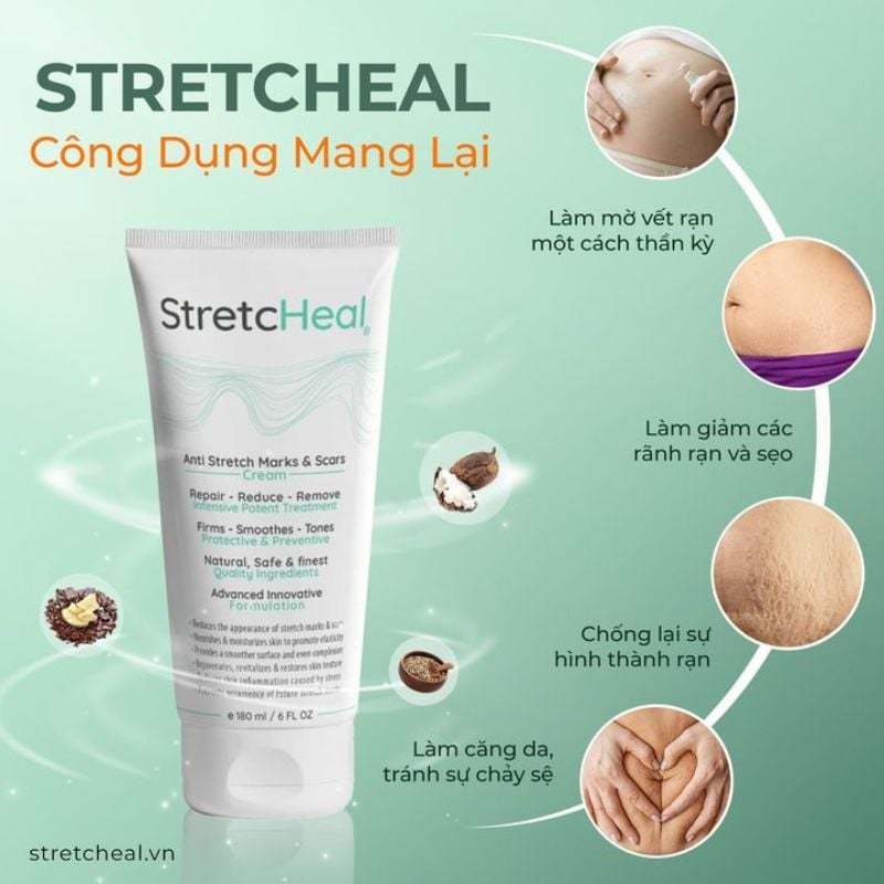 Kem rạn da StretcHeal Mỹ , ngừa rạn da dạng kem dễ thẩm thấu cho mẹ bầu và sau sinh