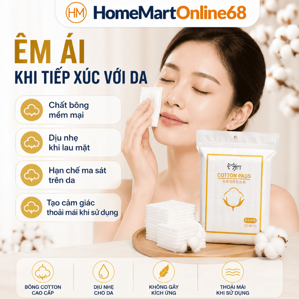Bông tẩy trang 222 miếng 3 lớp Cotton Pads HM68