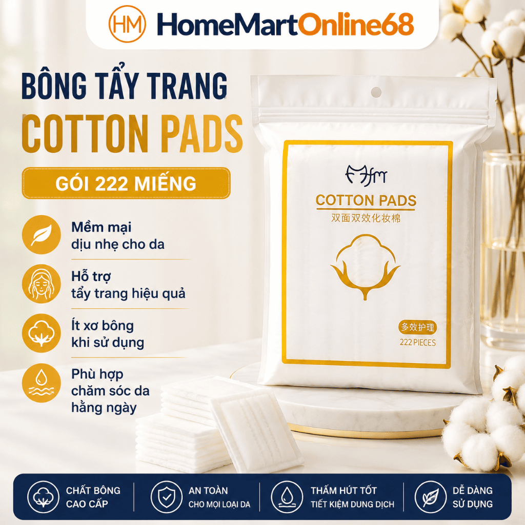 Bông tẩy trang 222 miếng 3 lớp Cotton Pads HM68