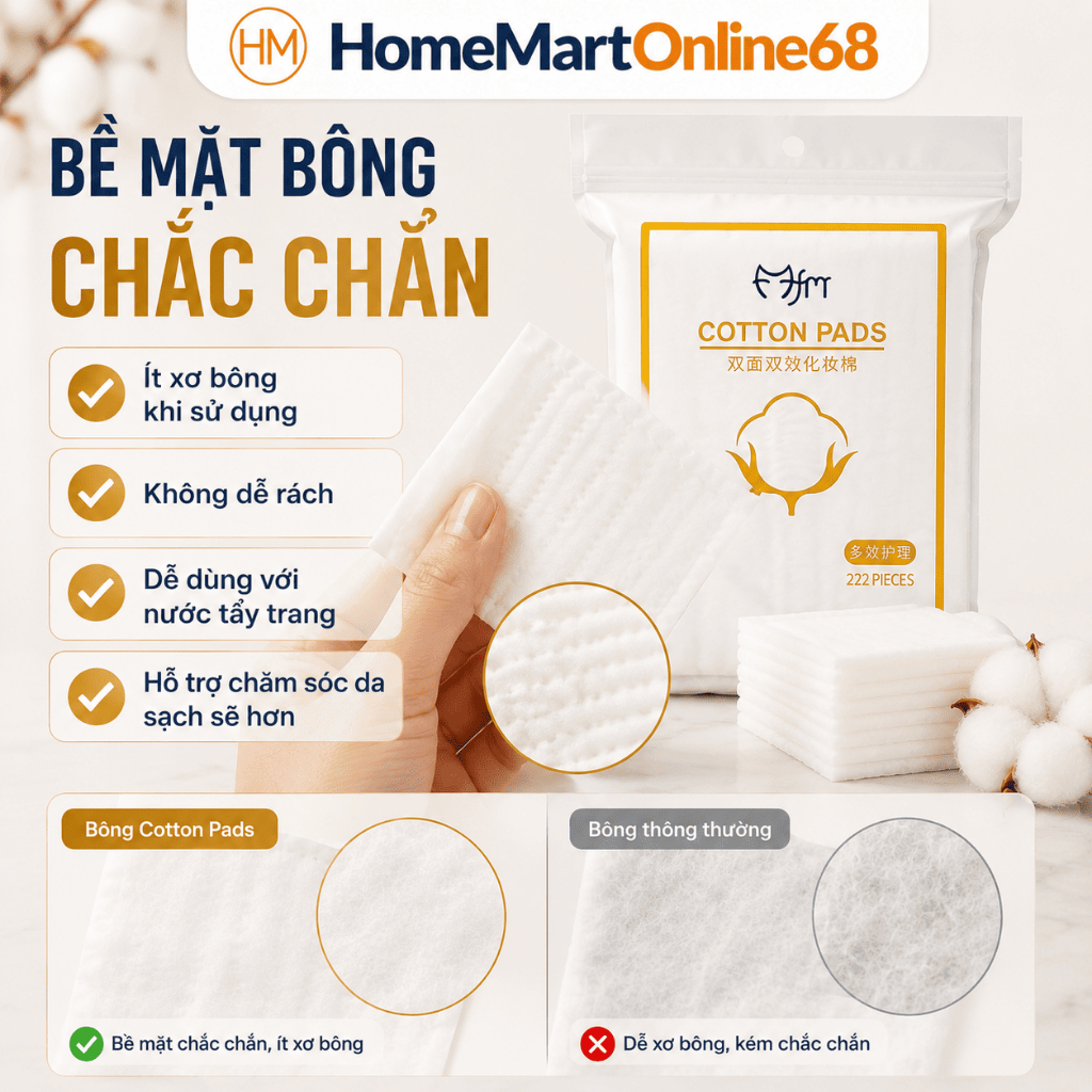 Bông tẩy trang 222 miếng 3 lớp Cotton Pads HM68